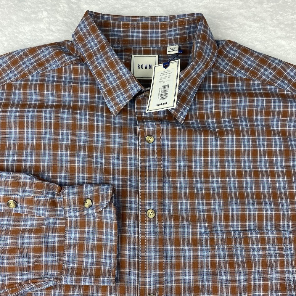 ROWM Shirt Mens XLT Rustic Brown Faux Button/Snap Closure Regular Fit NWT!
